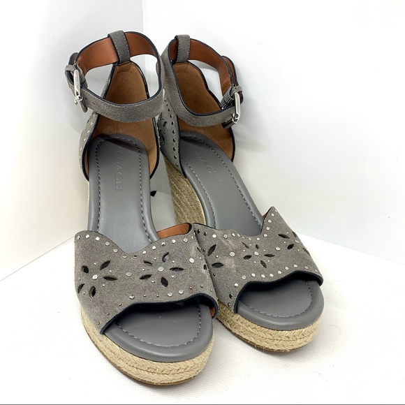 Coach Kelsi Grey Suede Wedge Sandals - Picture 4 of 8